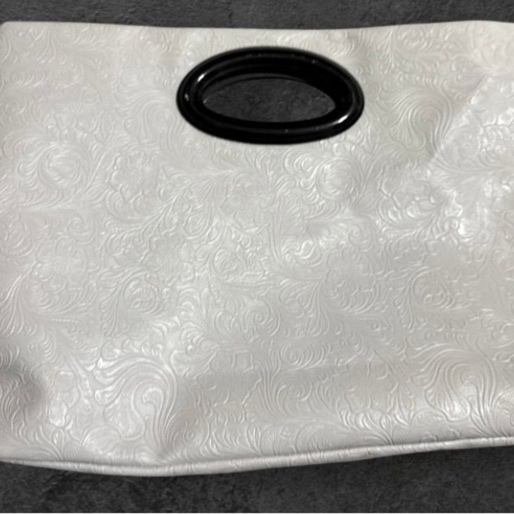 Jessica Simpson White Embossed Clutch with Black Handle